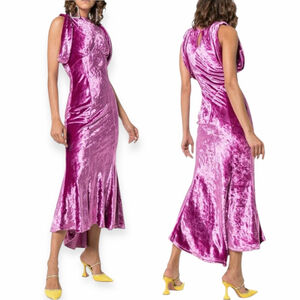 Attico Asymmetric Draped Crushed Velvet Dress Maxi Size 38 US 2 fits 4 Small NWT